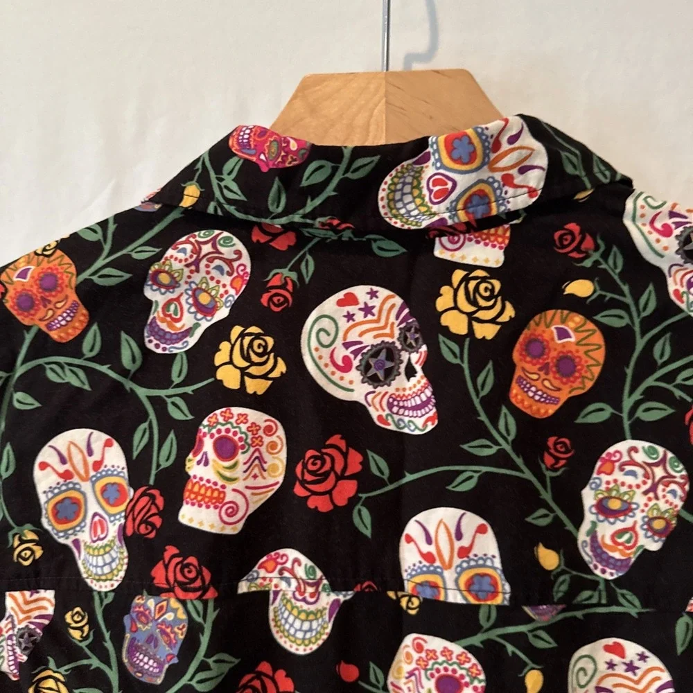 David Carey Originals Mens LG Dia De Los Muertos Sugar Skulls Button Up Shirt